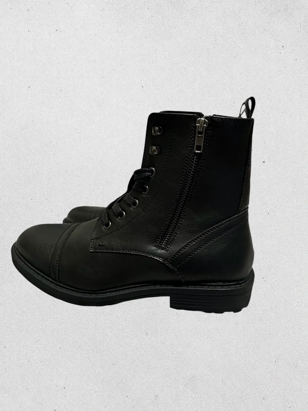 Unlisted. Black Lace-Up Side-Zip Leather Boots